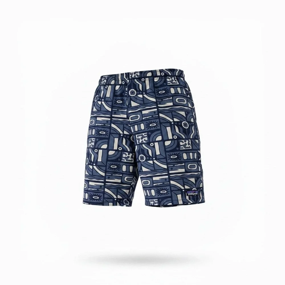 Patagonia Mens Baggies Longs 7 Inch Shorts Blue Abstract Geometric‎ Small NEW